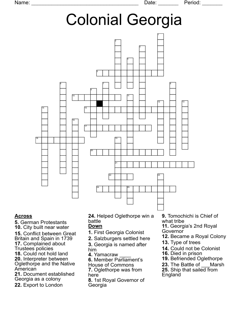 Colonial Georgia Crossword