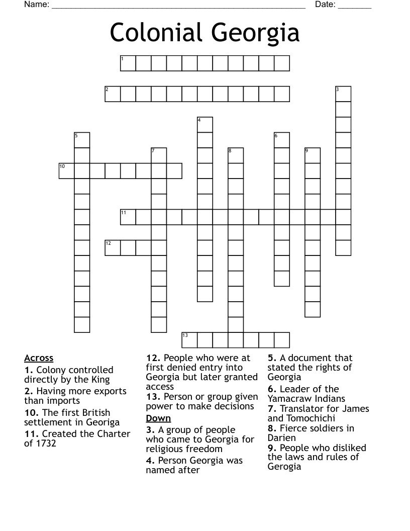 Colonial Georgia Crossword