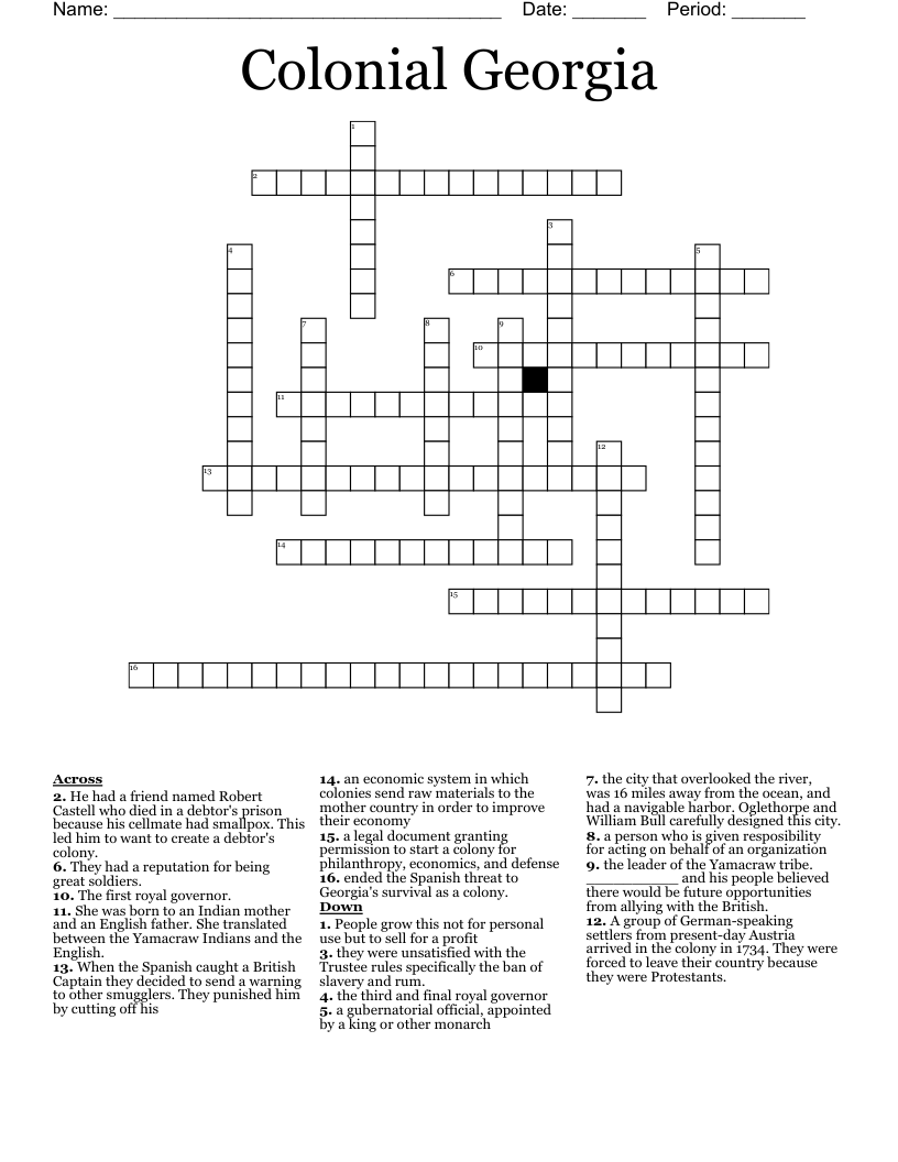 Colonial Georgia Crossword