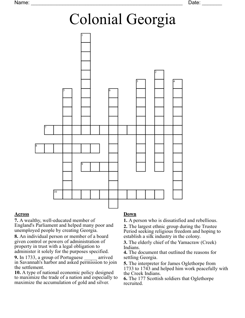Colonial Georgia  Crossword