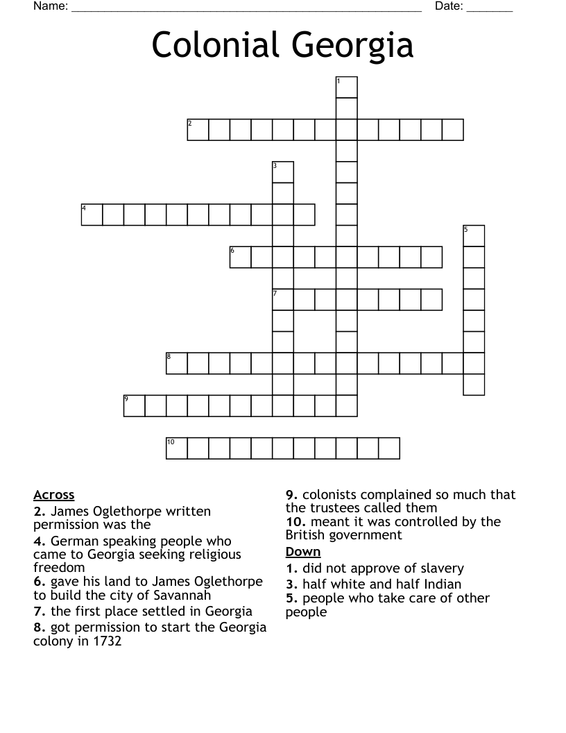 Colonial Georgia  Crossword