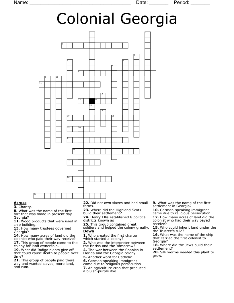 Colonial Georgia  Crossword
