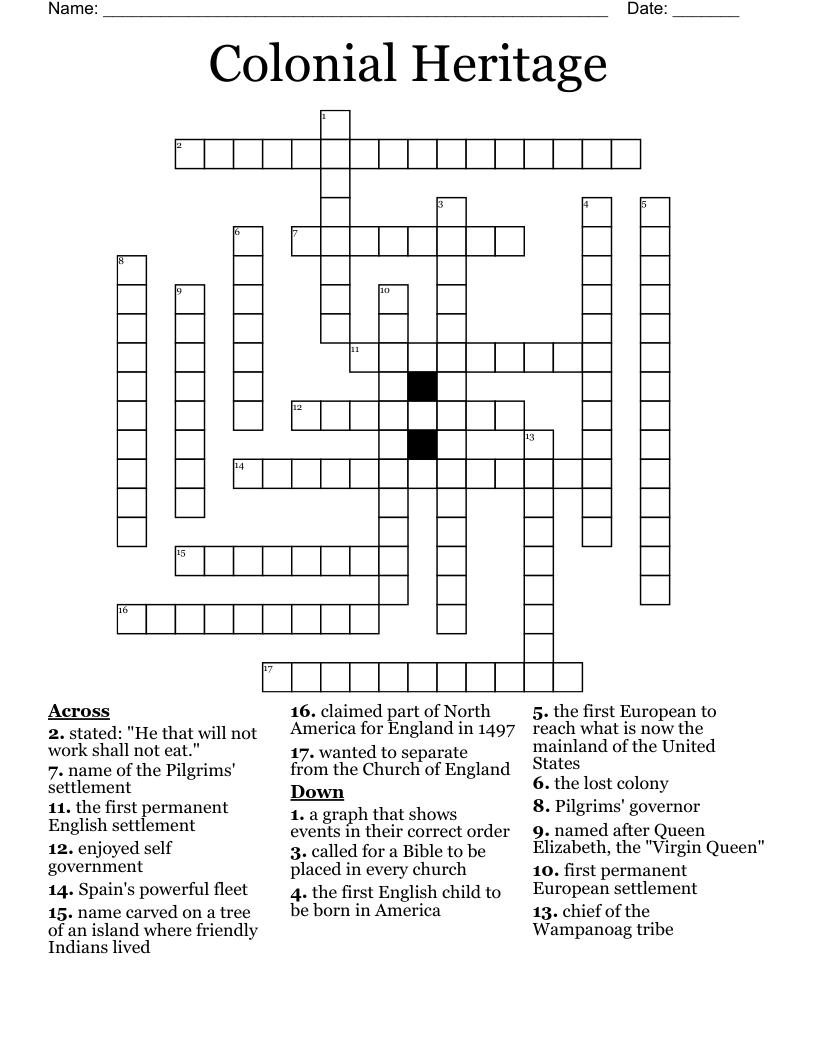 Colonial Heritage Crossword