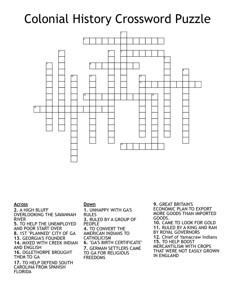 Colonial History Crossword Puzzle