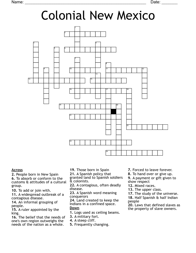 Colonial New Mexico Crossword