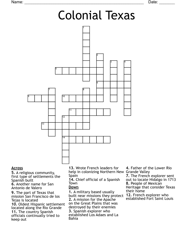 Colonial Texas Crossword