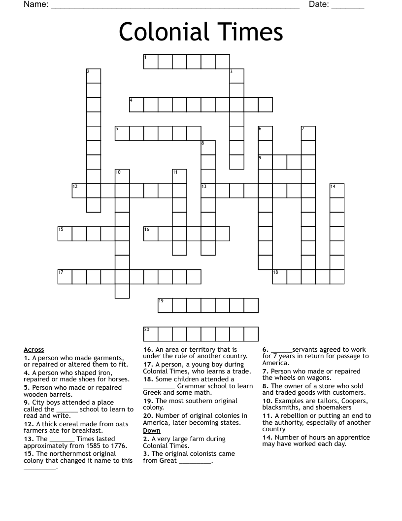 Colonial Times Crossword
