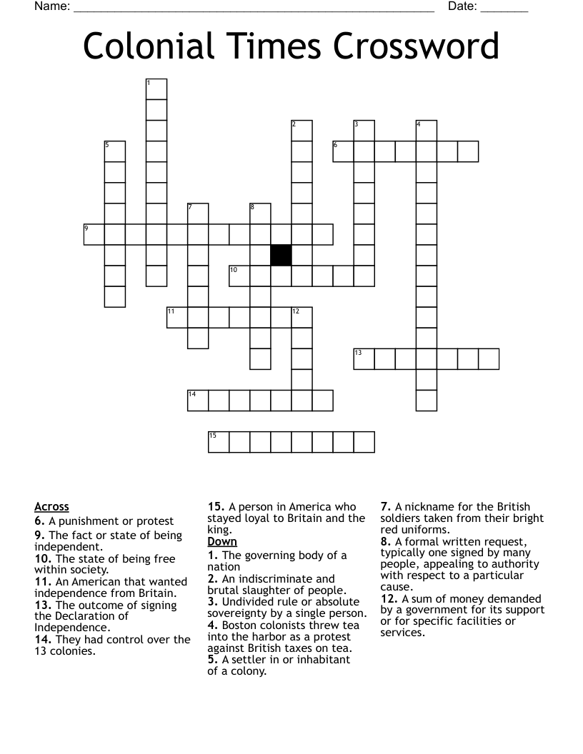Colonial Times Crossword