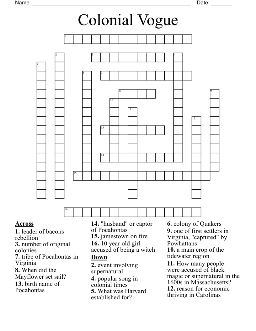 Colonial Vogue Crossword