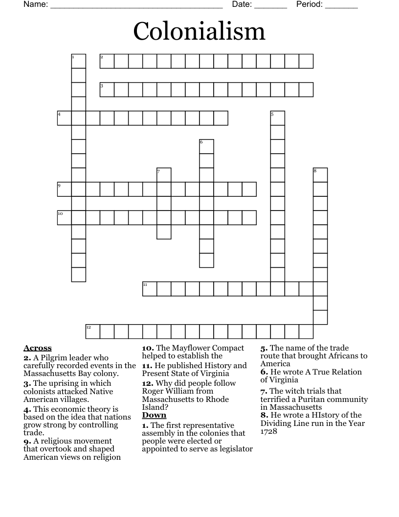 Colonialism Crossword