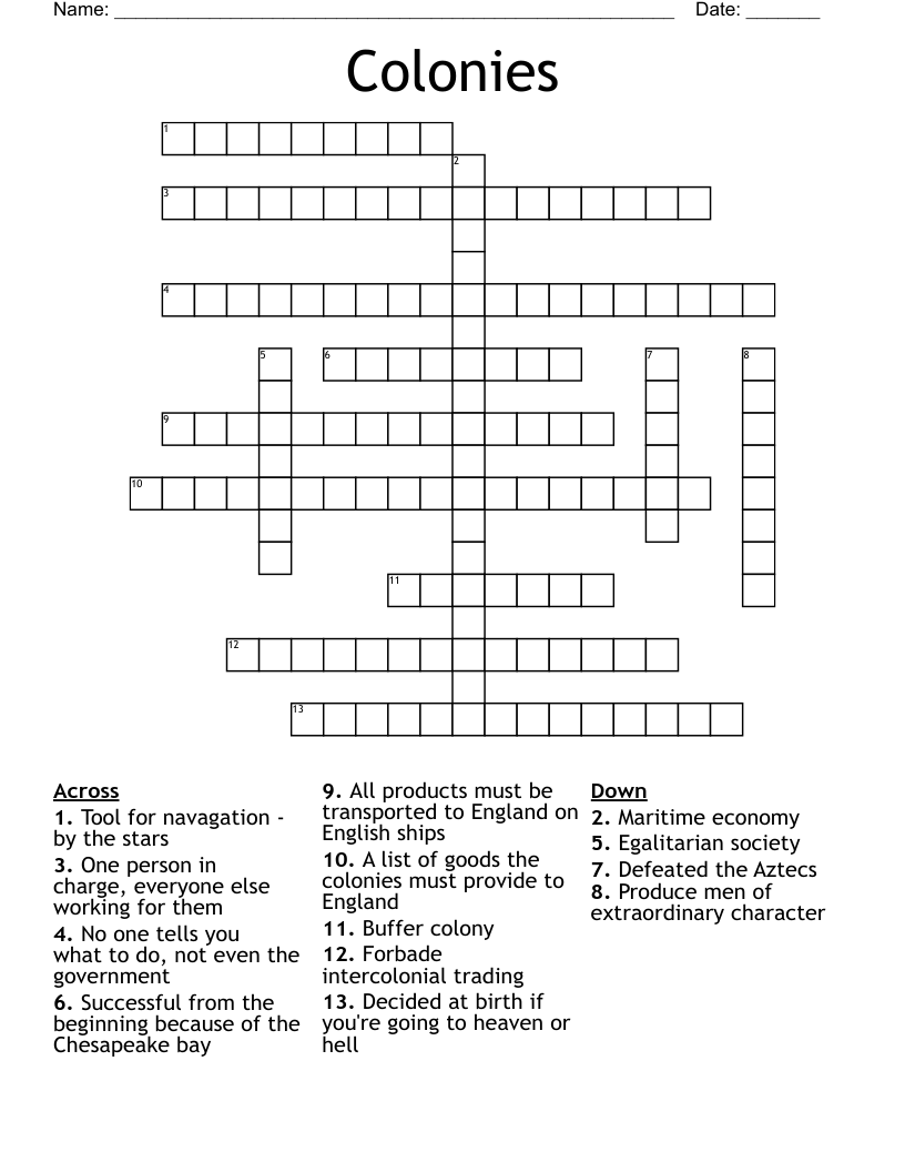 Colonies Crossword