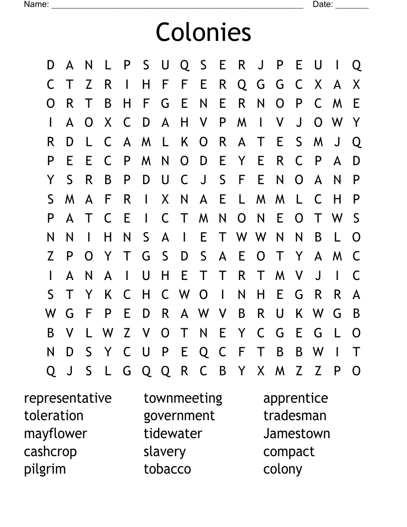 Colonies Word Search