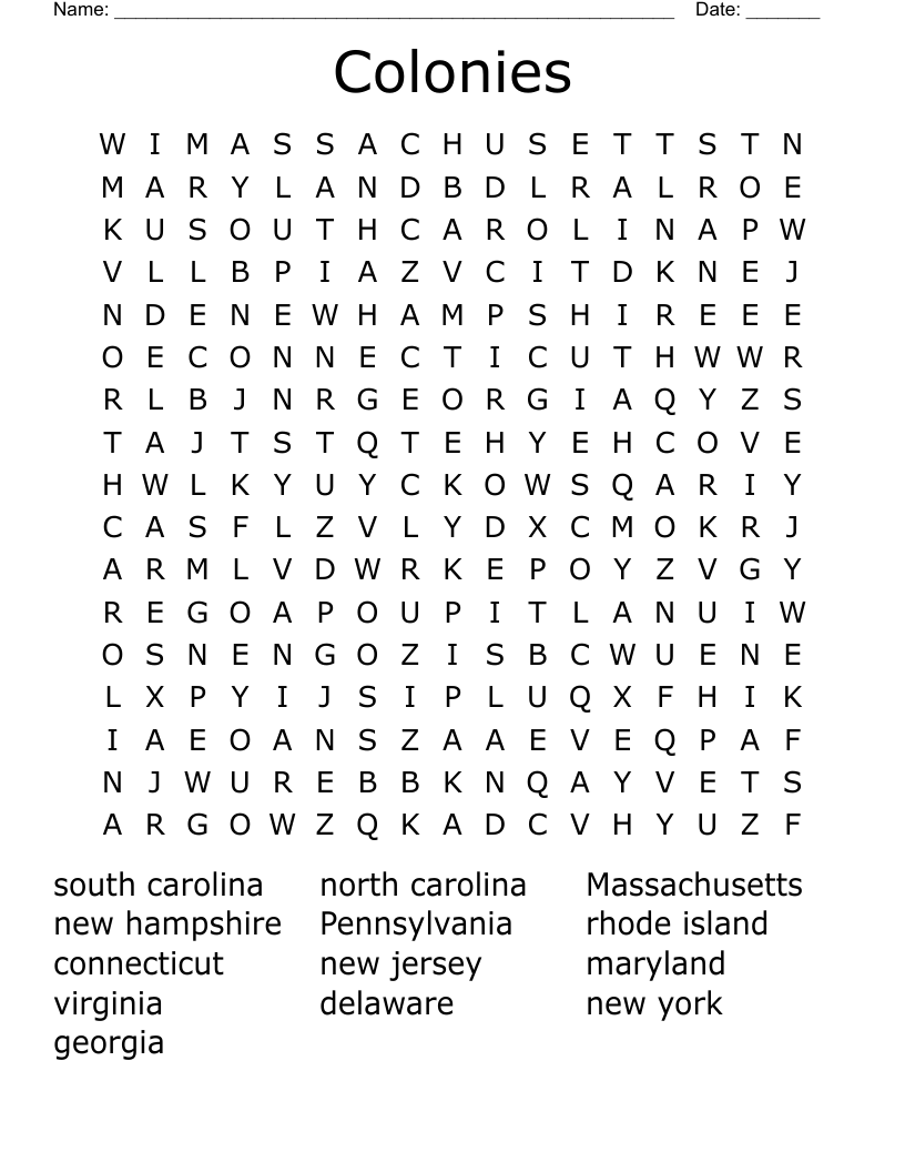 Colonies Word Search