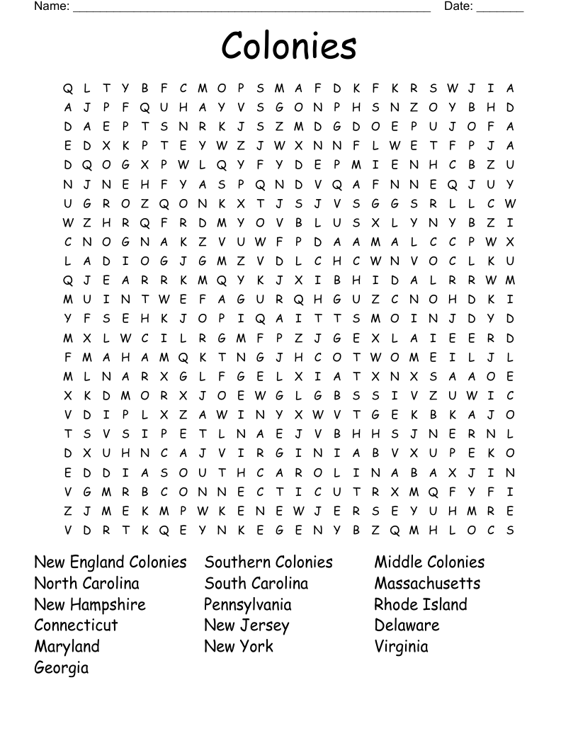 Colonies Word Search