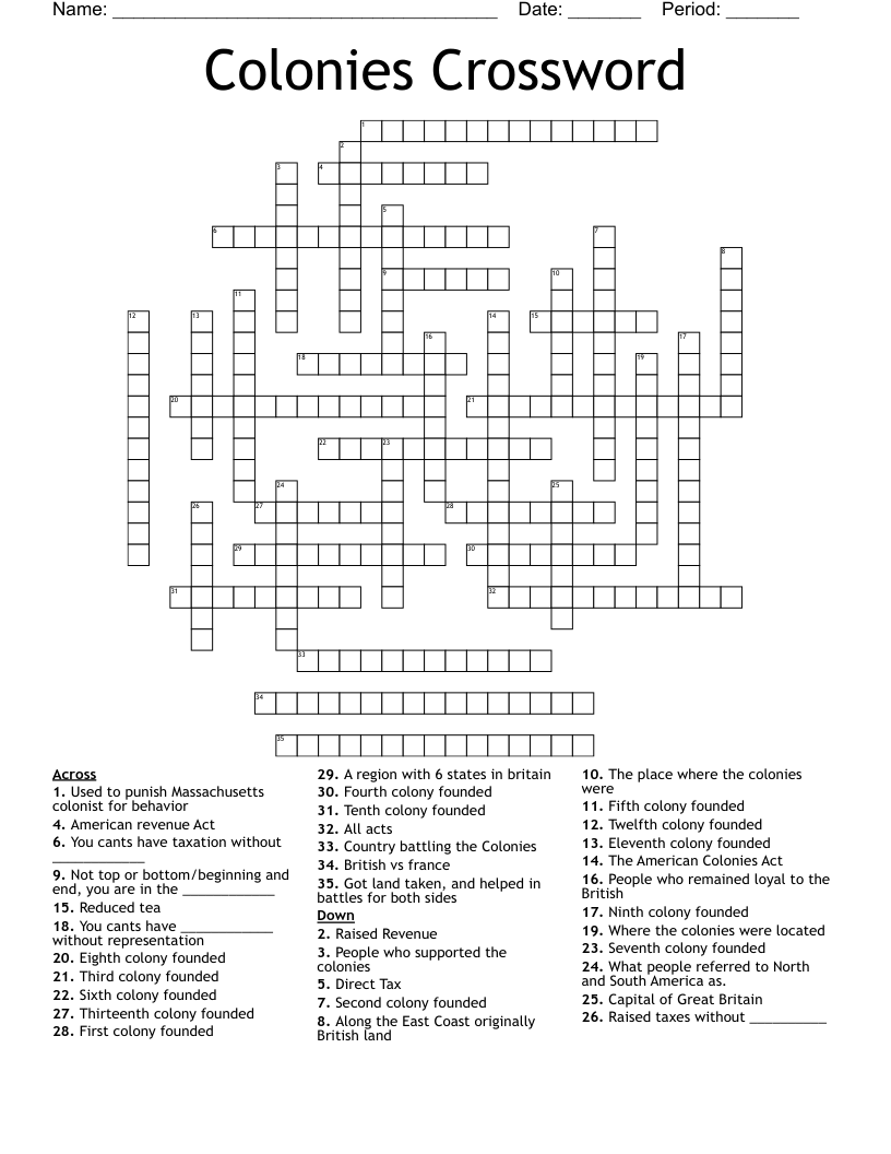Colonies Crossword