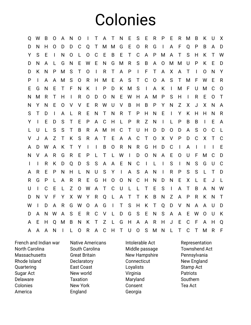 Colonies  Word Search