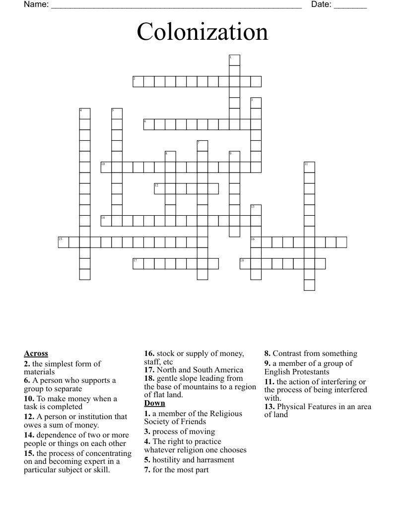 Colonization Crossword