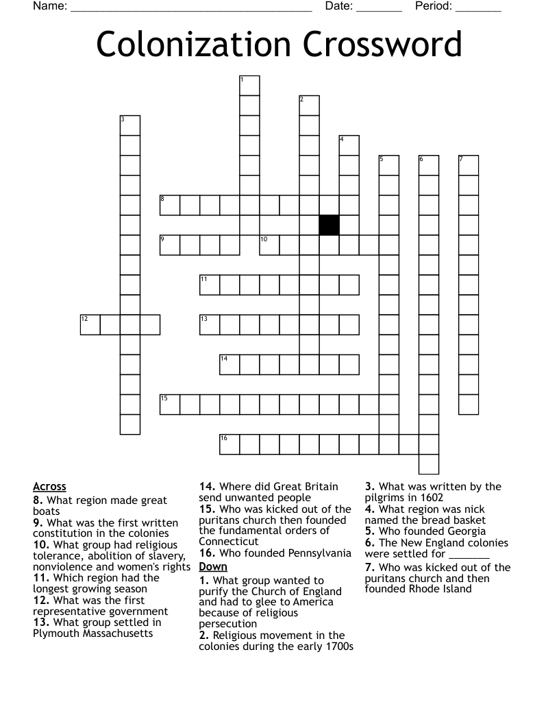 Colonization Crossword