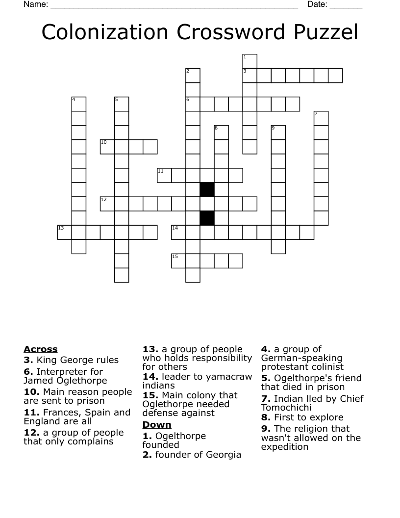Colonization Crossword Puzzel