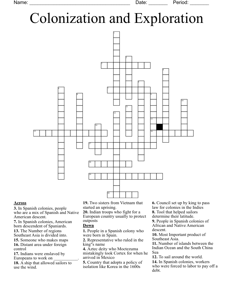 Colonization and Exploration Crossword