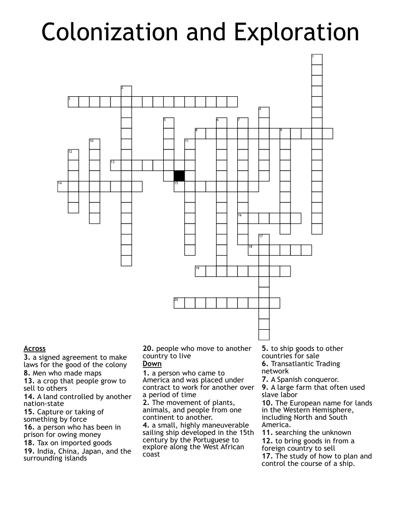 Colonization and Exploration Crossword