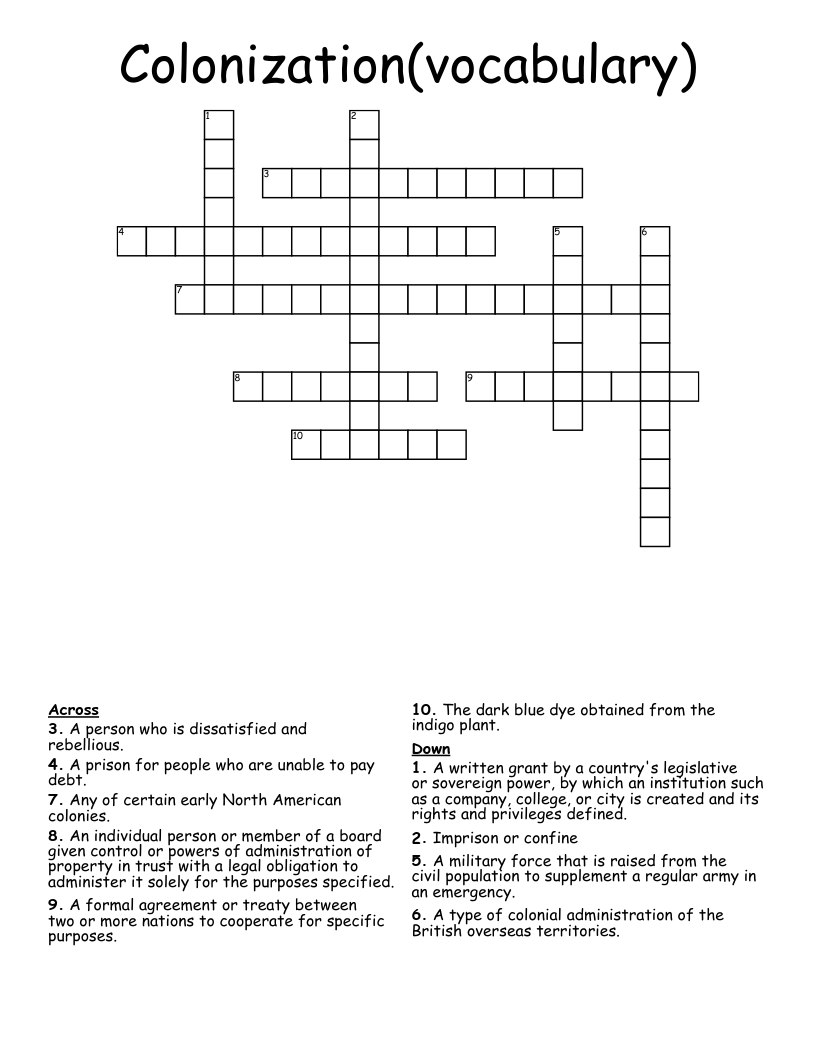 Colonization(vocabulary) Crossword
