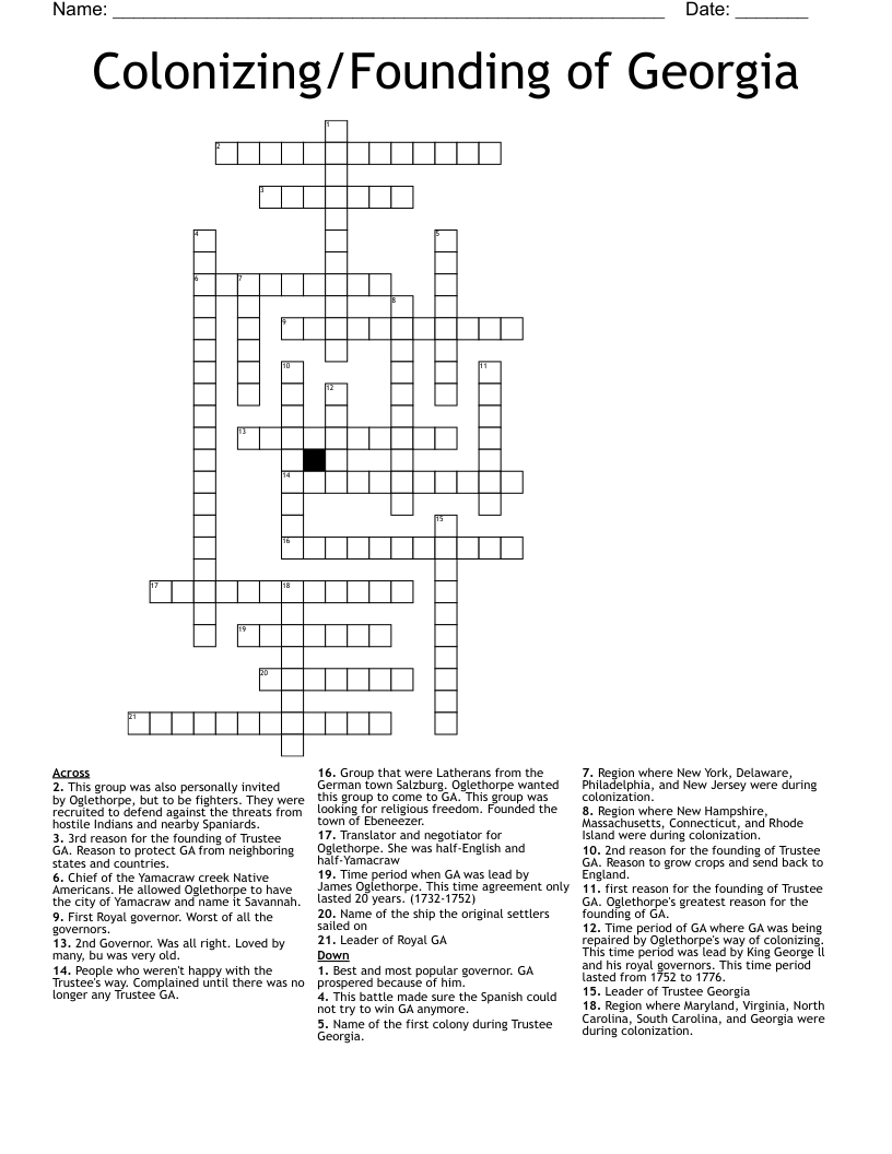 Colonizing/Founding of Georgia Crossword