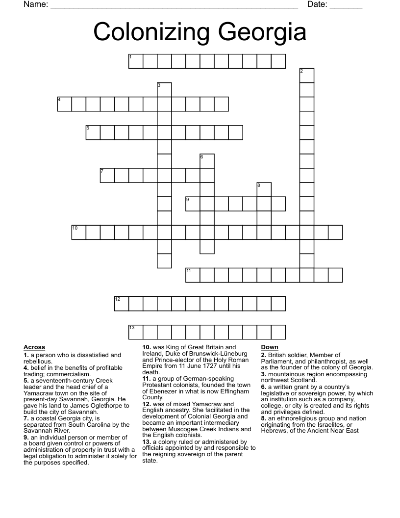 Colonizing Georgia Crossword