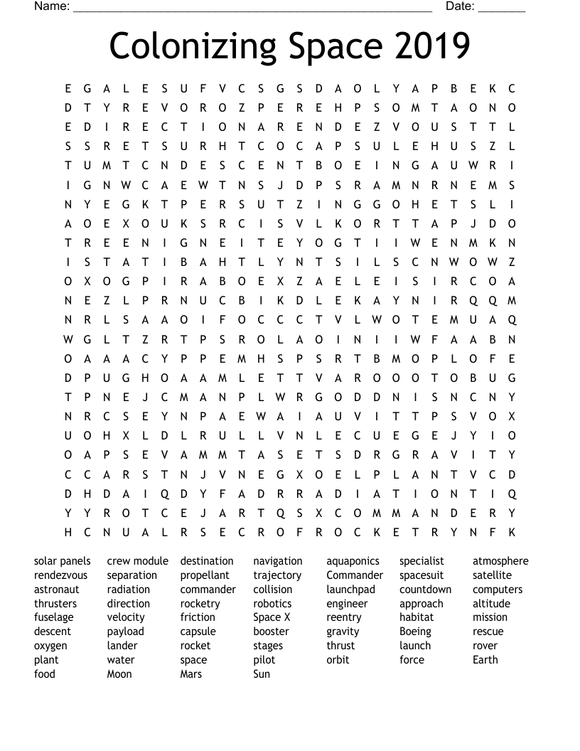 Colonizing Space 2019 Word Search