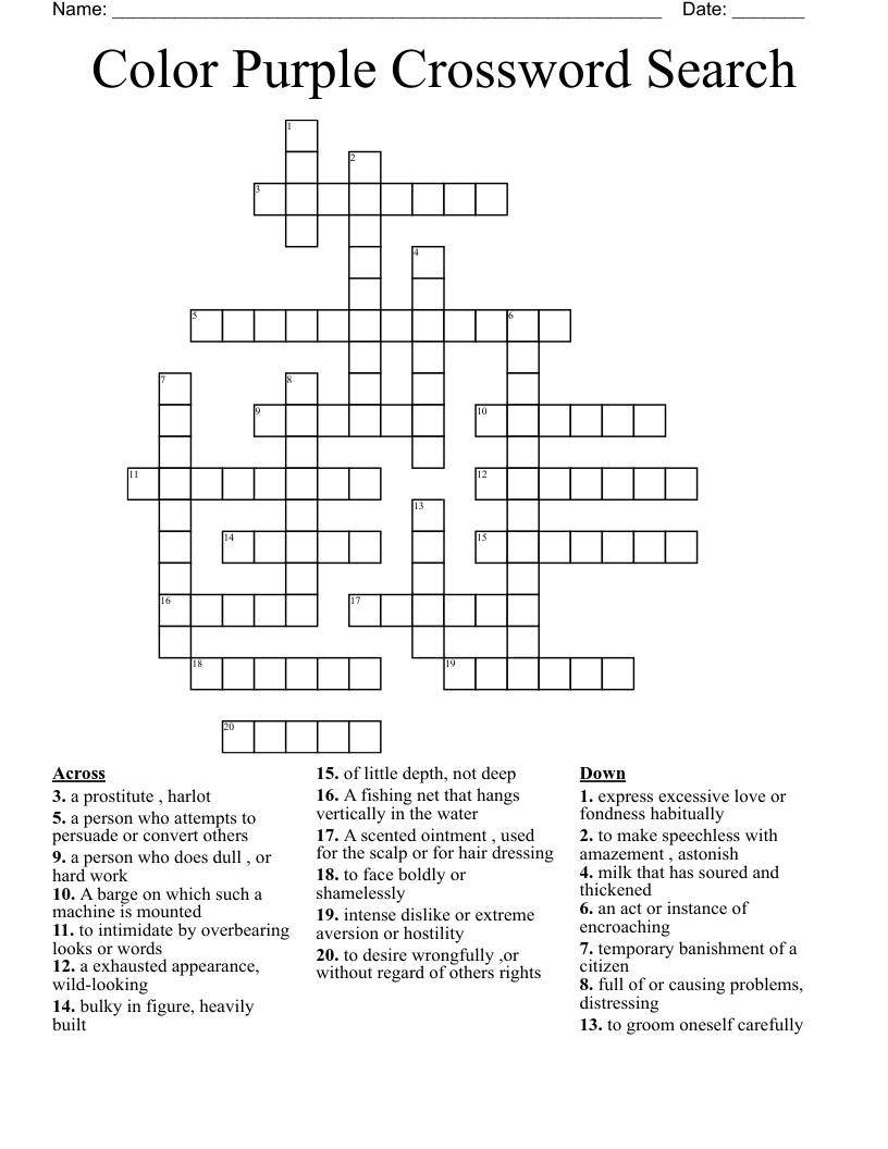 Color Purple Crossword Search