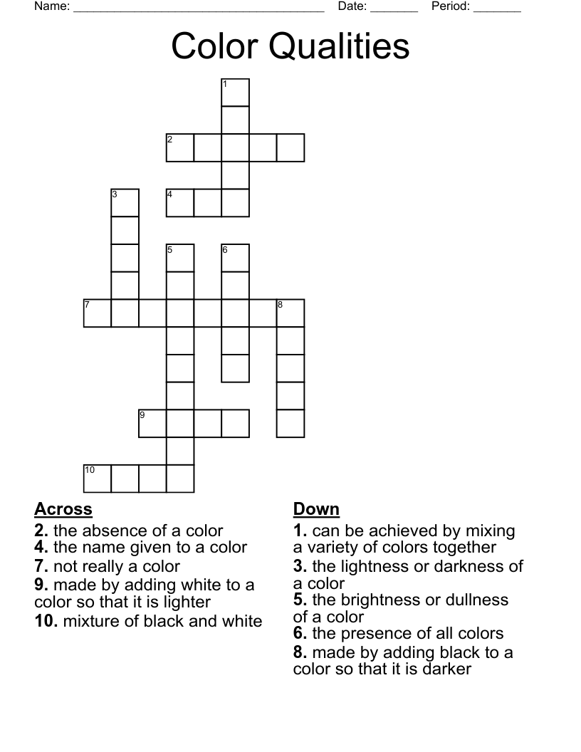 Color Qualities Crossword