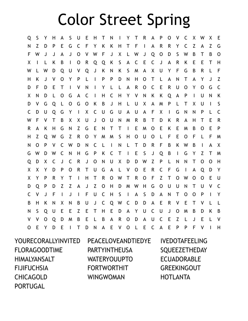Color Street Spring Word Search