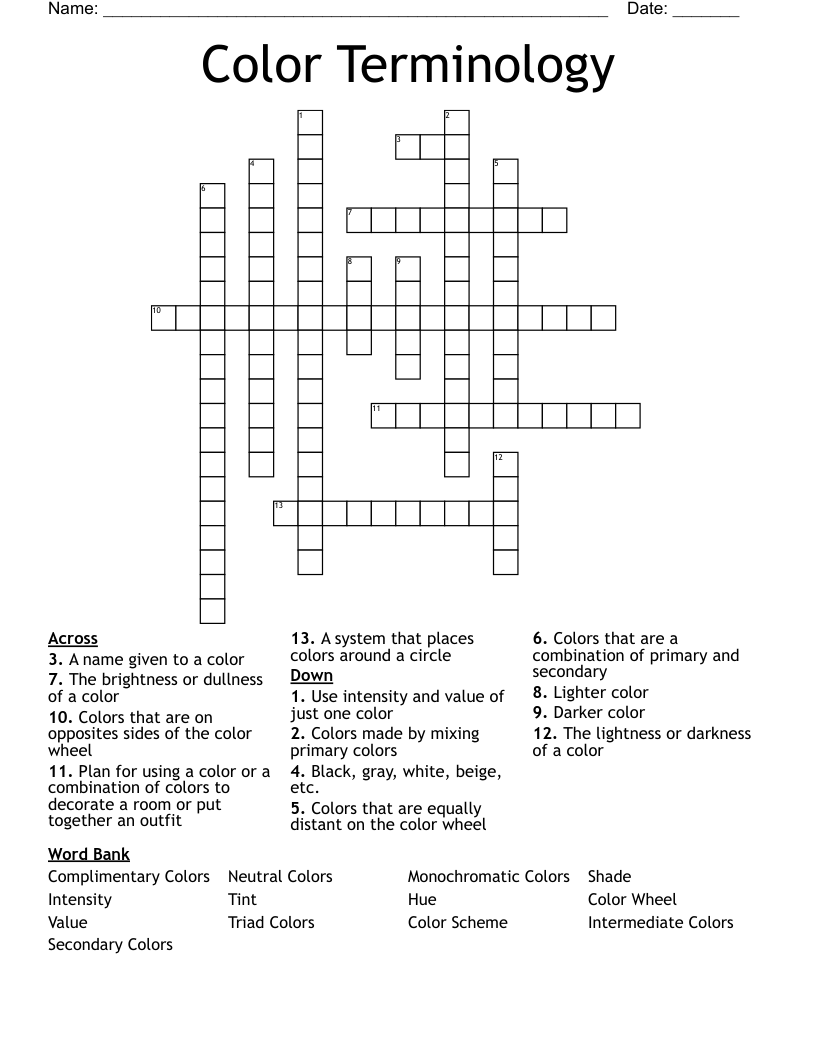 Color Terminology Crossword