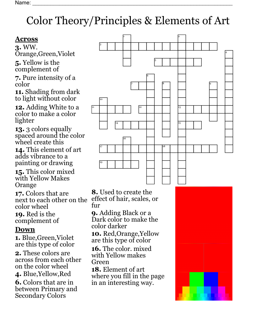 Color Theory/Principles & Elements of Art Crossword