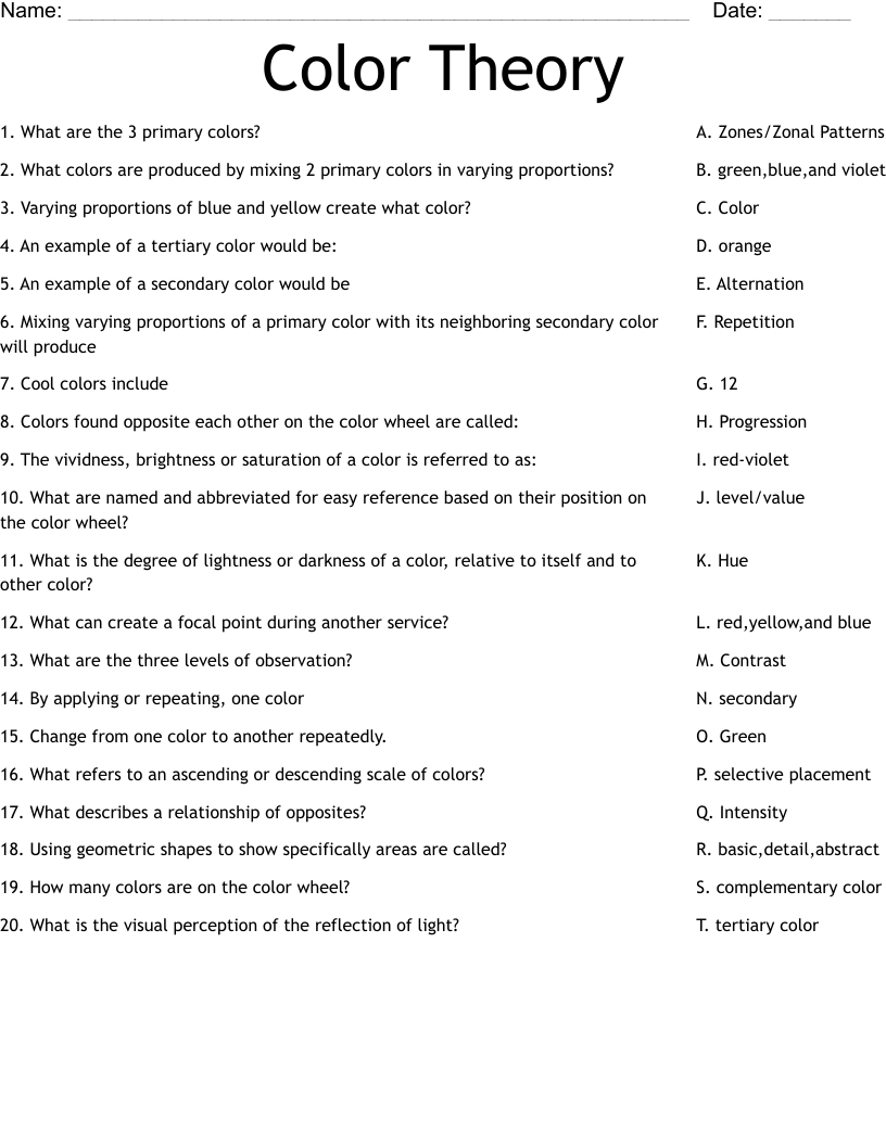 Color Theory Worksheet