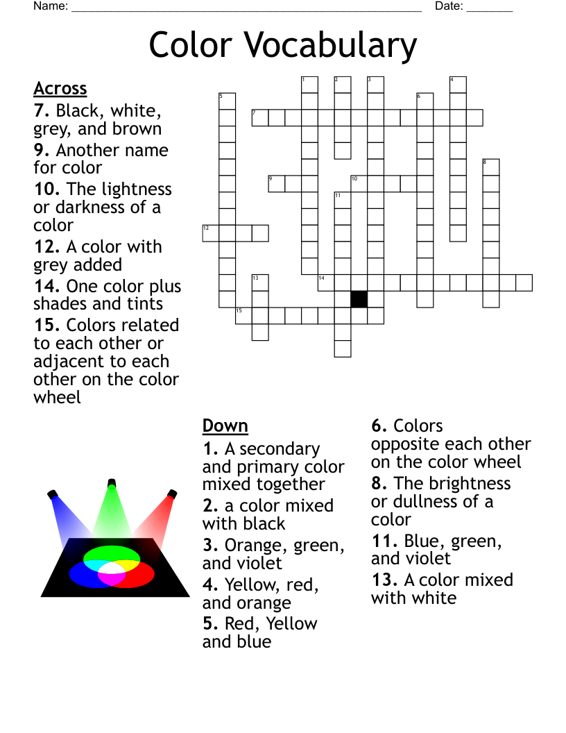 Color Vocabulary Crossword