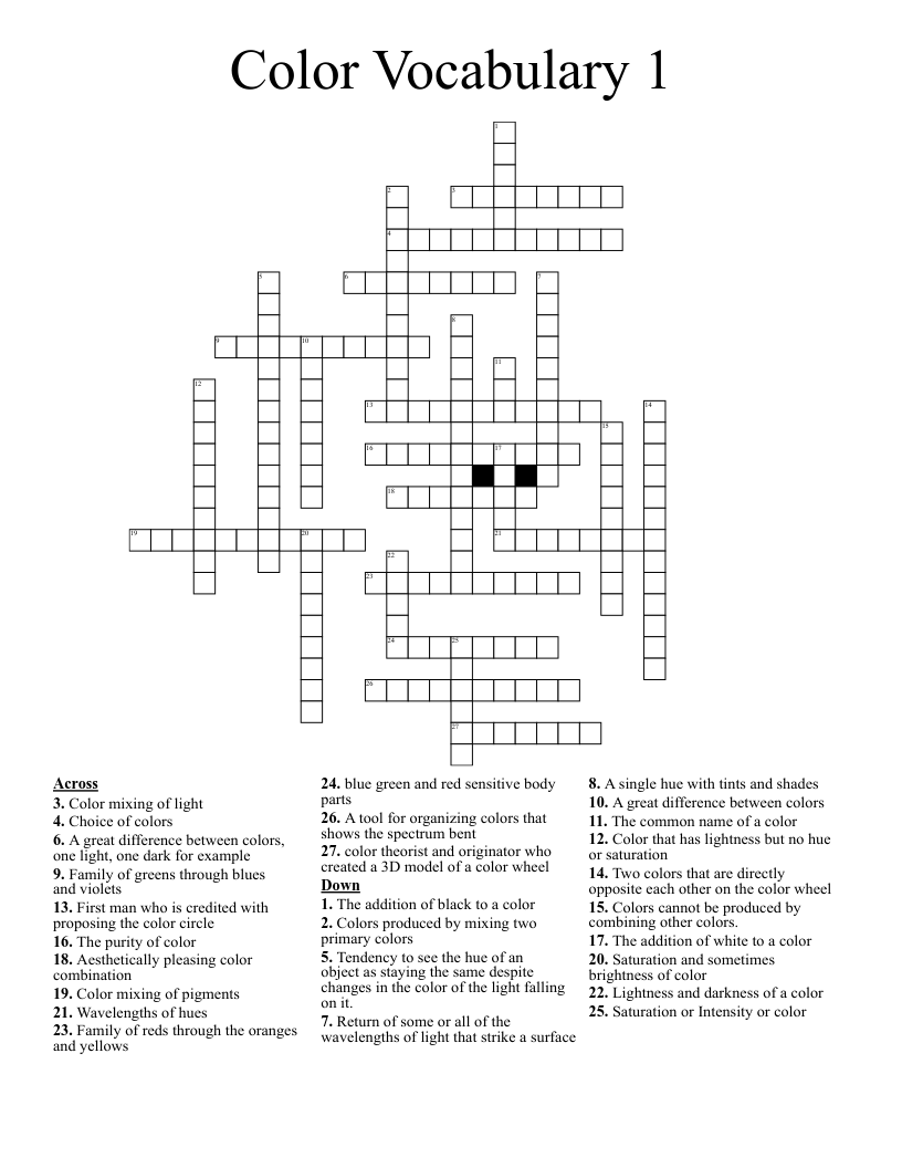 Color Vocabulary 1 Crossword