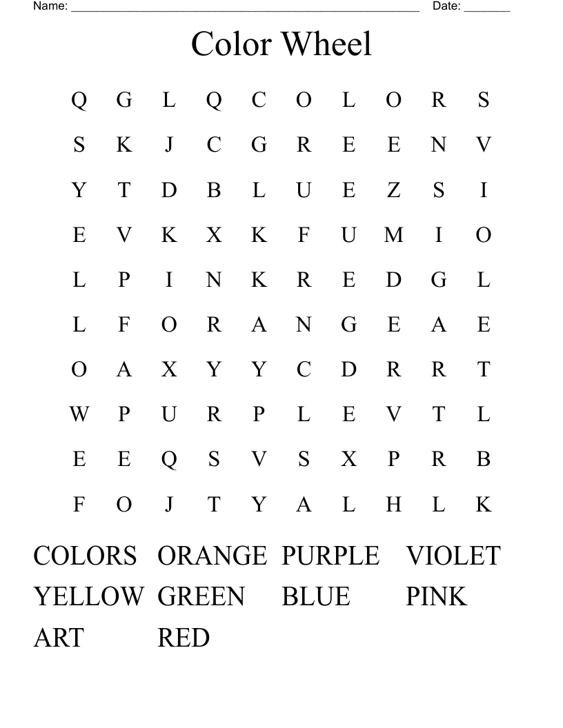 Color Wheel Word Search