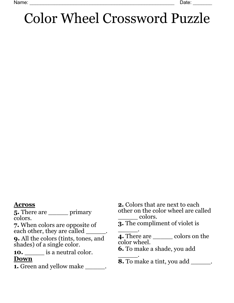 Color Wheel Crossword Puzzle