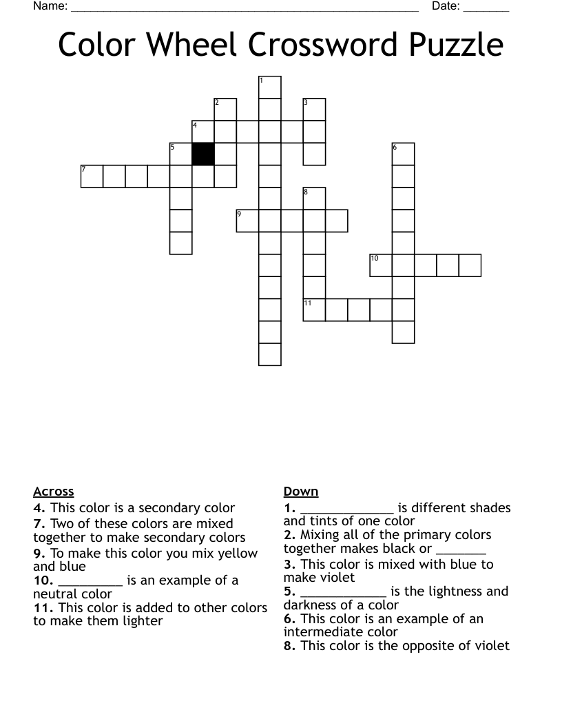 Color Wheel Crossword Puzzle