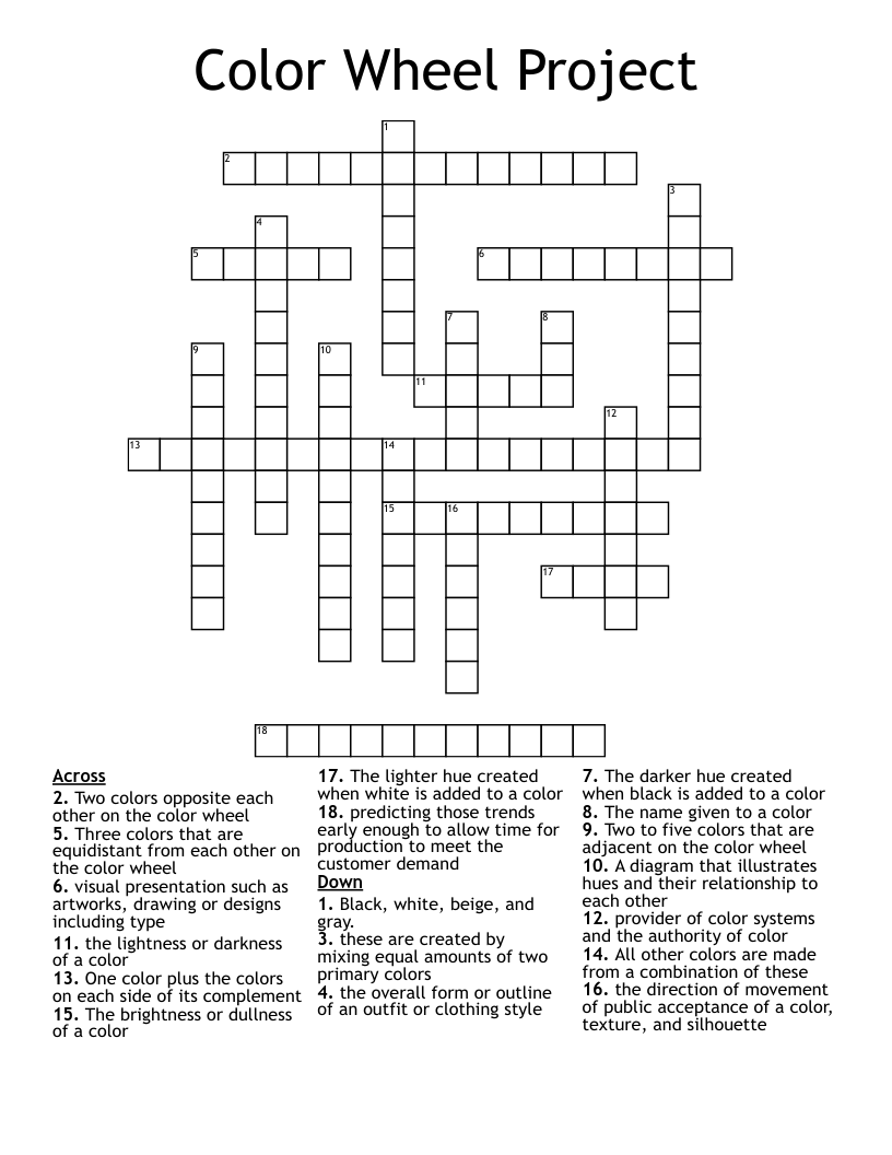 Color Wheel Project  Crossword