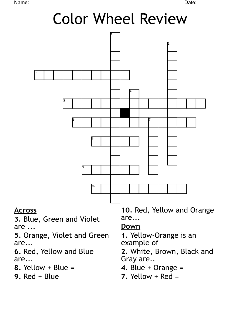 Color Wheel Review Crossword