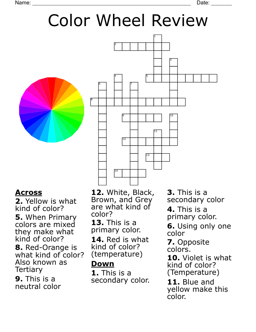 Color Wheel Review Crossword