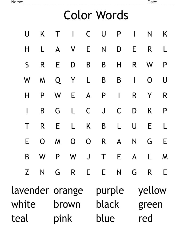 Color Words Word Search