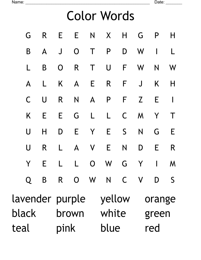 Color Words Word Search