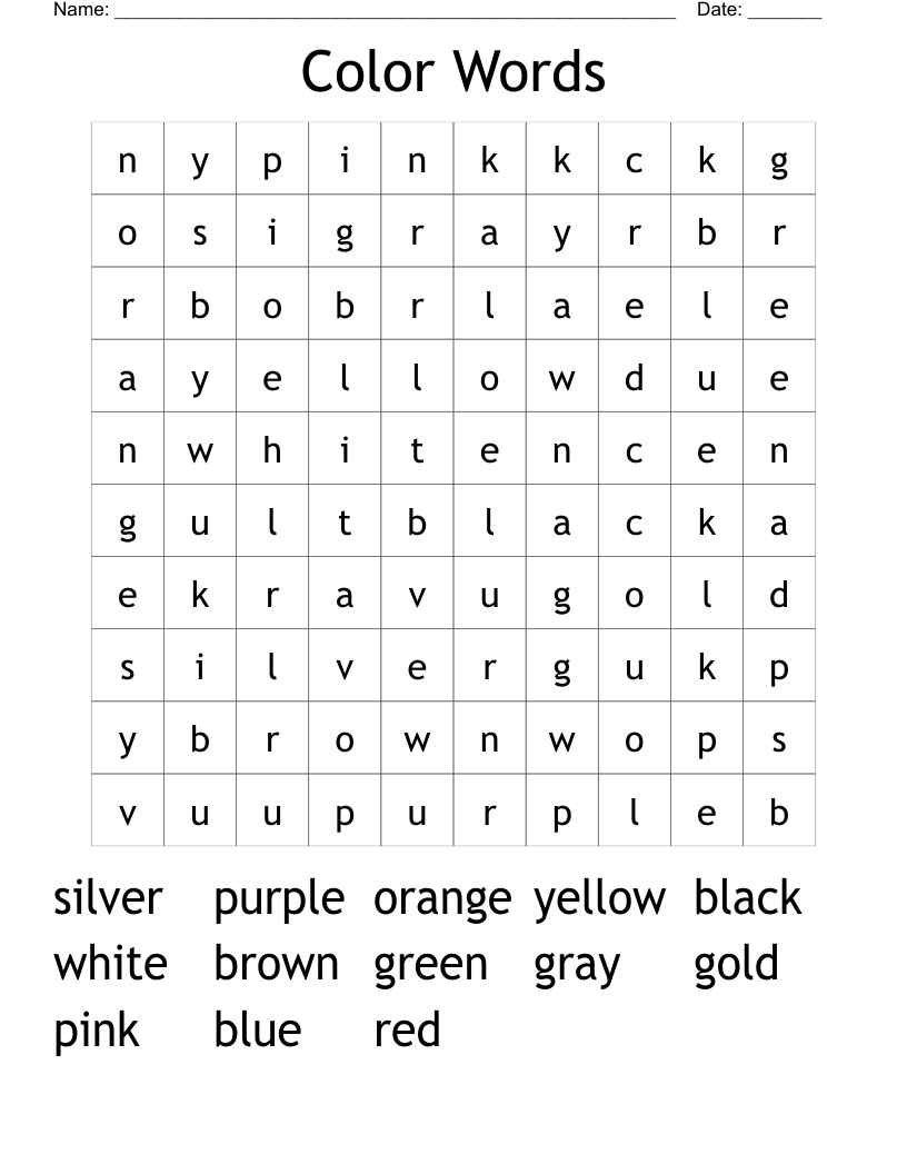 Color Words Word Search