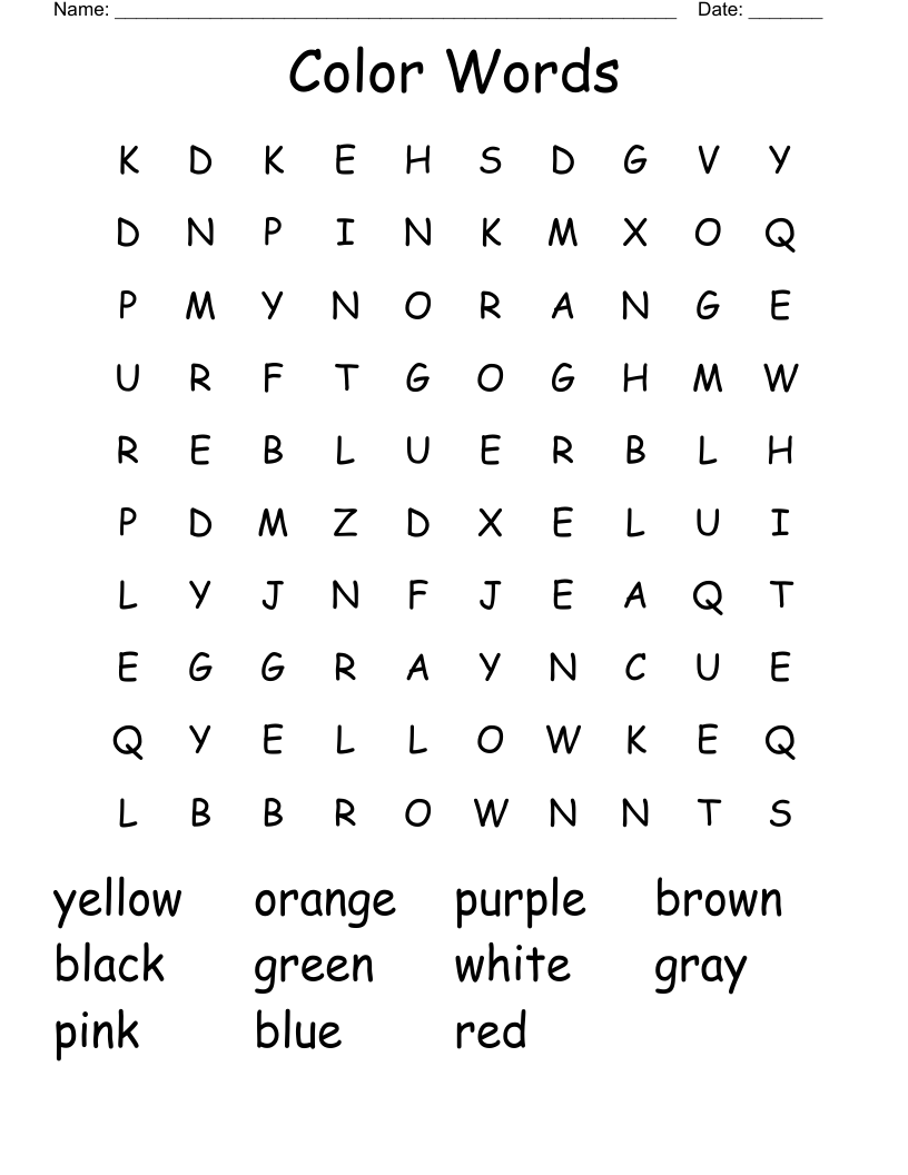 Color Words Word Search