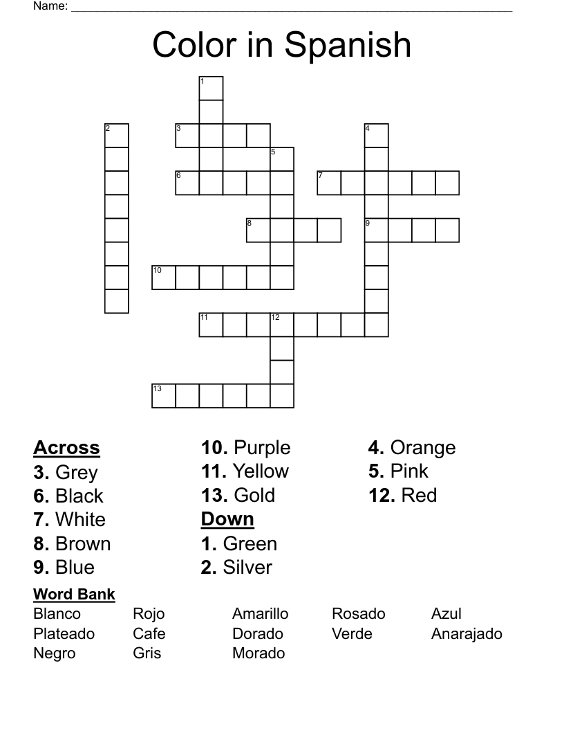 Color in Spanish Crossword
