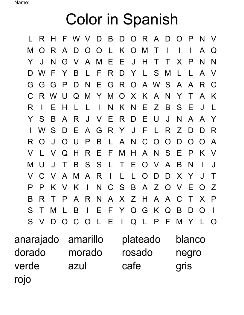Color in Spanish Word Search