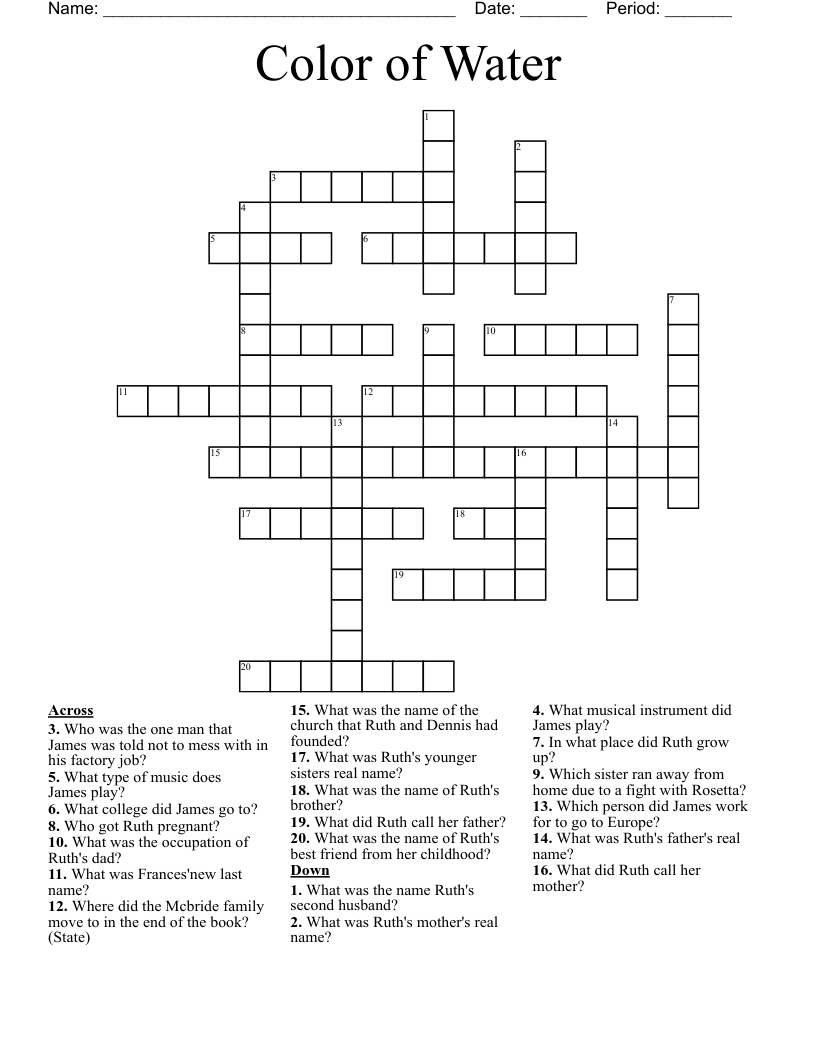 Color of Water Crossword